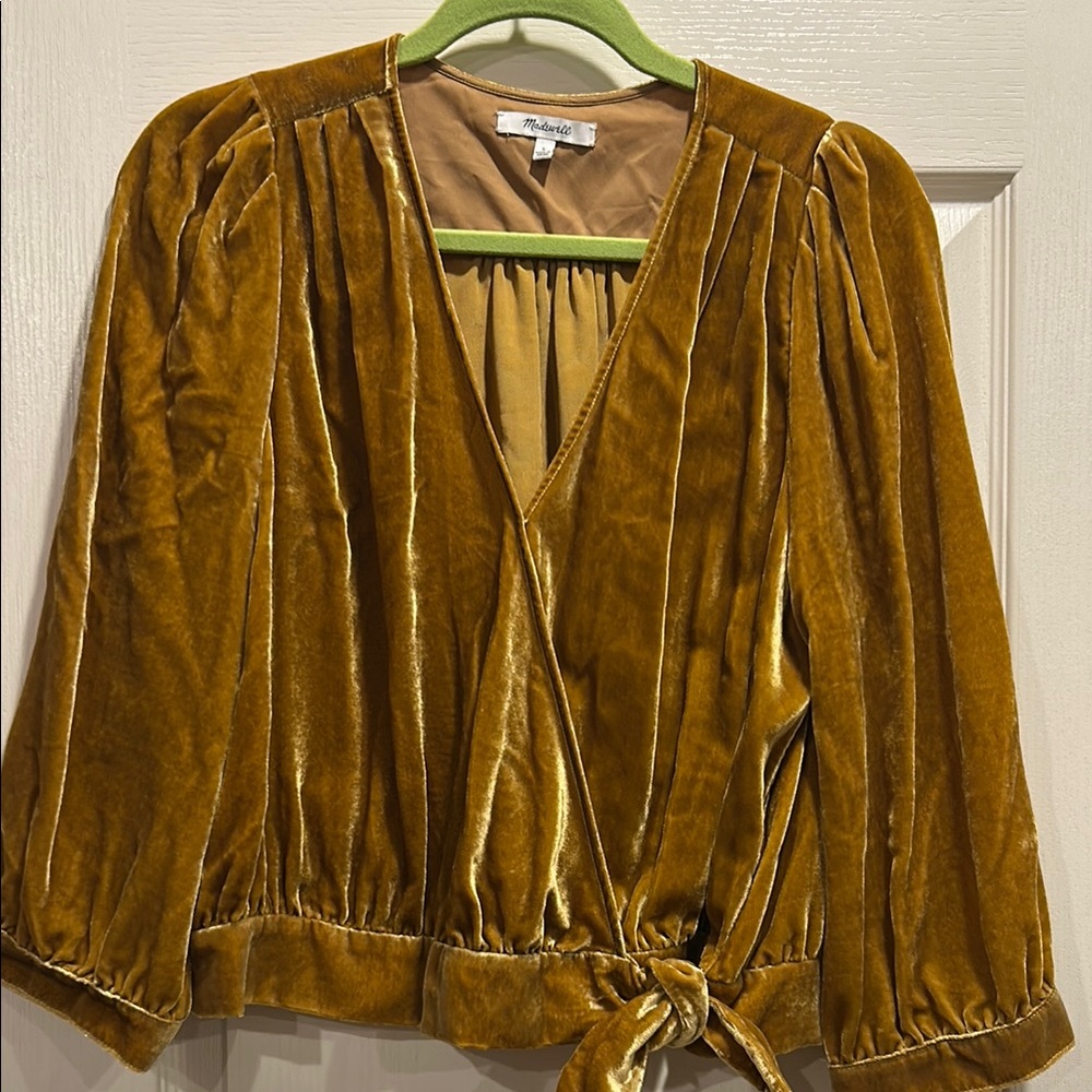Madewell Mustard Velvet Wrap Top